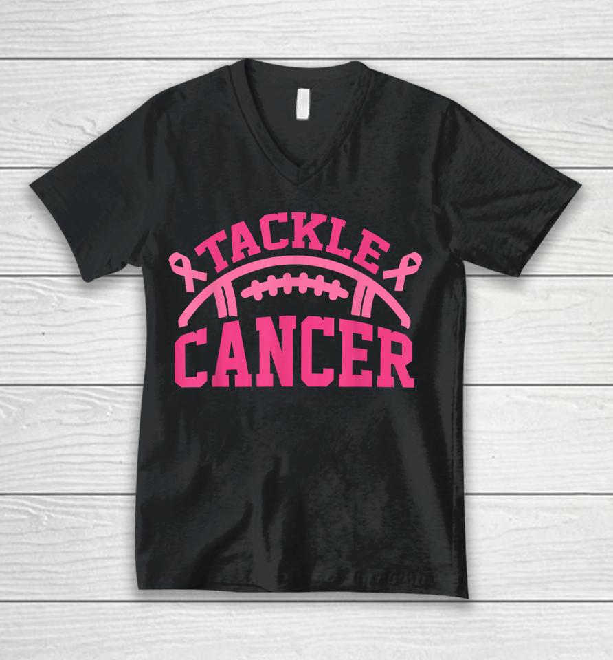 Tackle Breast Cancer Awareness Football Pink Ribbon Unisex V-Neck T-Shirt