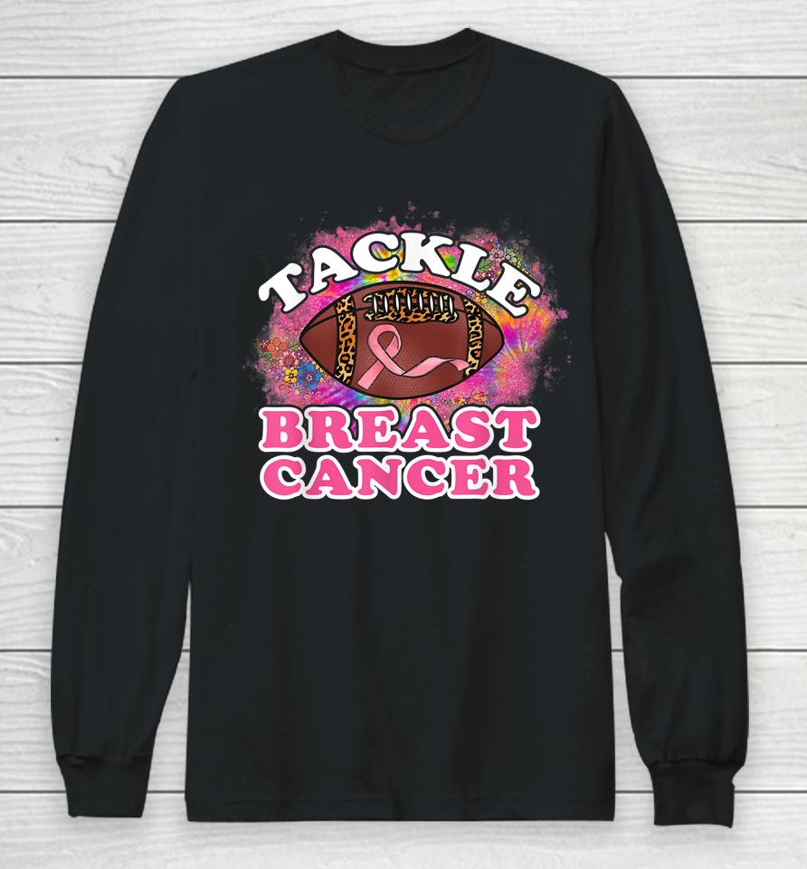 Tackle Breast Cancer Awareness Leopard Football Pink Ribbon Long Sleeve T-Shirt