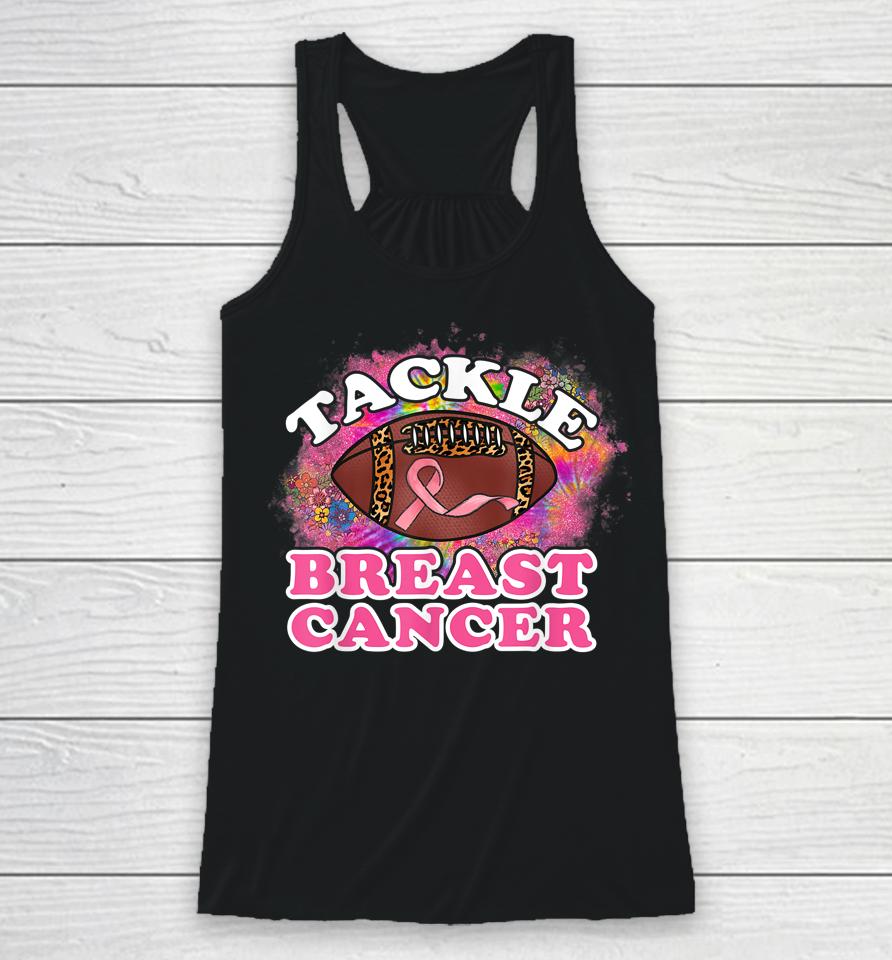 Tackle Breast Cancer Awareness Leopard Football Pink Ribbon Racerback Tank