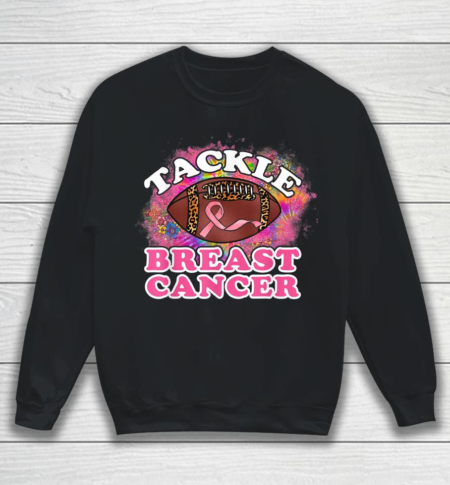 Tackle Breast Cancer Awareness Leopard Football Pink Ribbon Sweatshirt