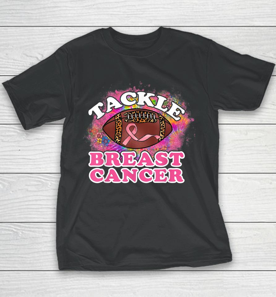 Tackle Breast Cancer Awareness Leopard Football Pink Ribbon Youth T-Shirt