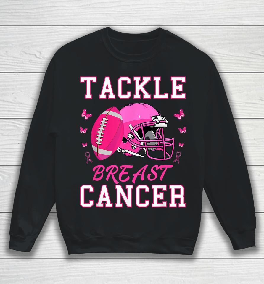 Tackle Breast Cancer Awareness Pink Ribbon Football Sweatshirt