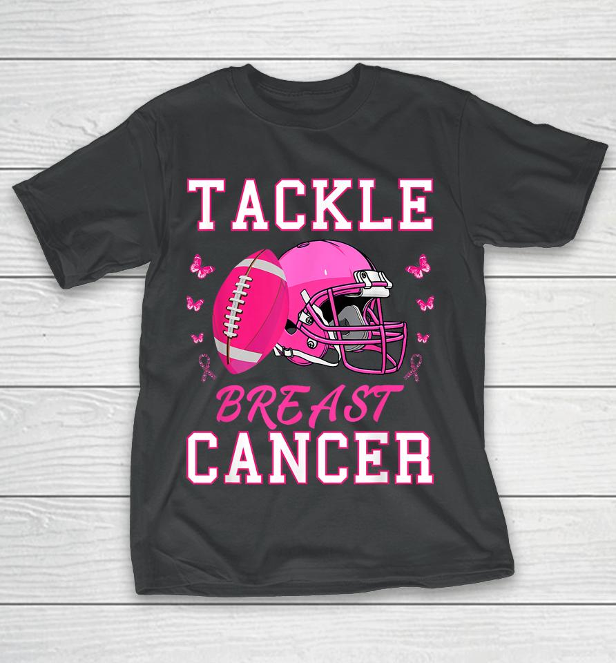 Tackle Breast Cancer Awareness Pink Ribbon Football T-Shirt