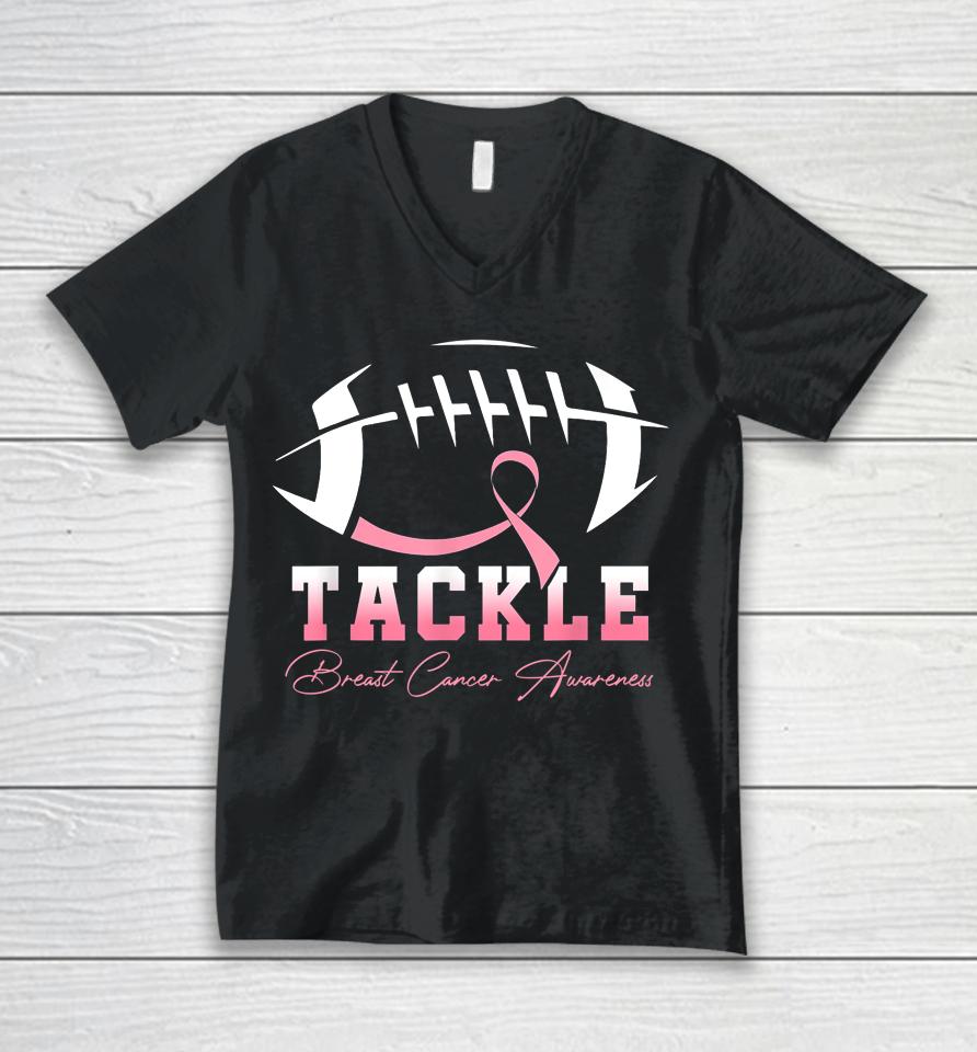 Tackle Breast Cancer Awareness Pink Ribbon Football Unisex V-Neck T-Shirt