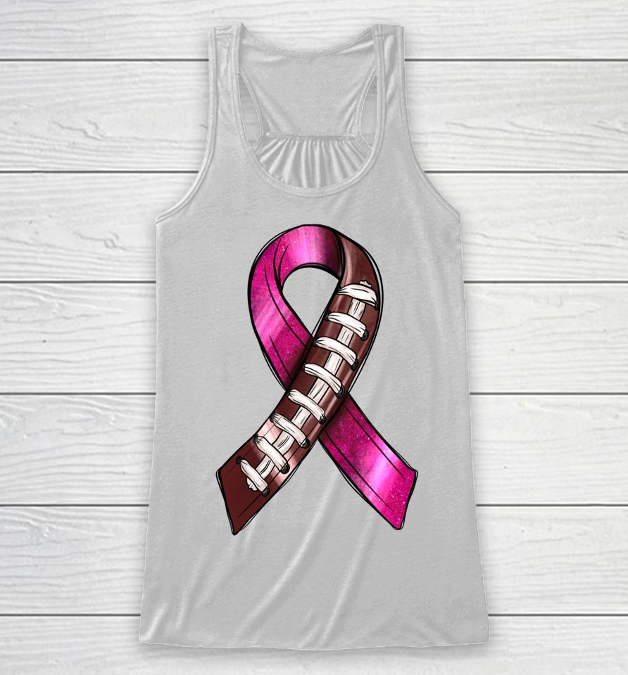 Tackle Football Pink Ribbon Breast Cancer Awareness Racerback Tank