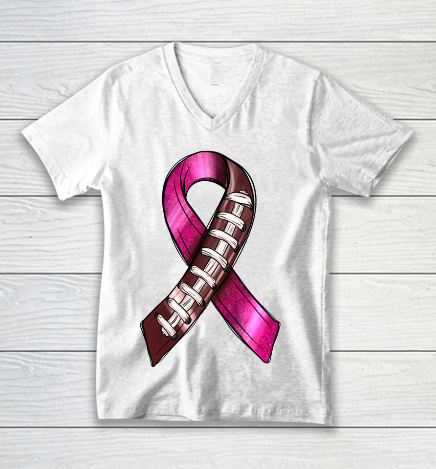 Tackle Football Pink Ribbon Breast Cancer Awareness Unisex V-Neck T-Shirt