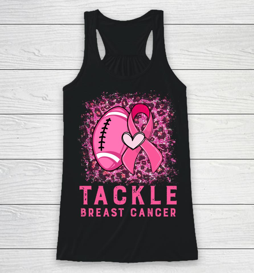 Tackle Football Pink Ribbon Breast Cancer Awareness Racerback Tank