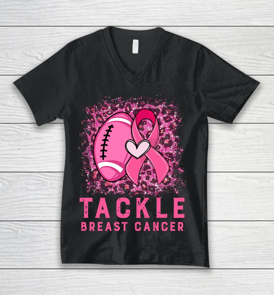 Tackle Football Pink Ribbon Breast Cancer Awareness Unisex V-Neck T-Shirt