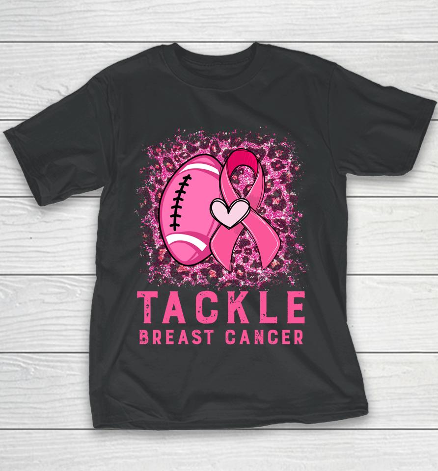 Tackle Football Pink Ribbon Breast Cancer Awareness Youth T-Shirt