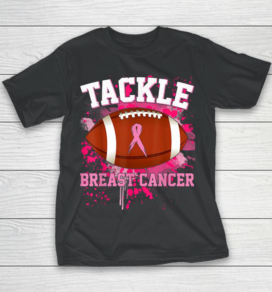 Tackle Football Pink Ribbon Breast Cancer Awareness Youth T-Shirt
