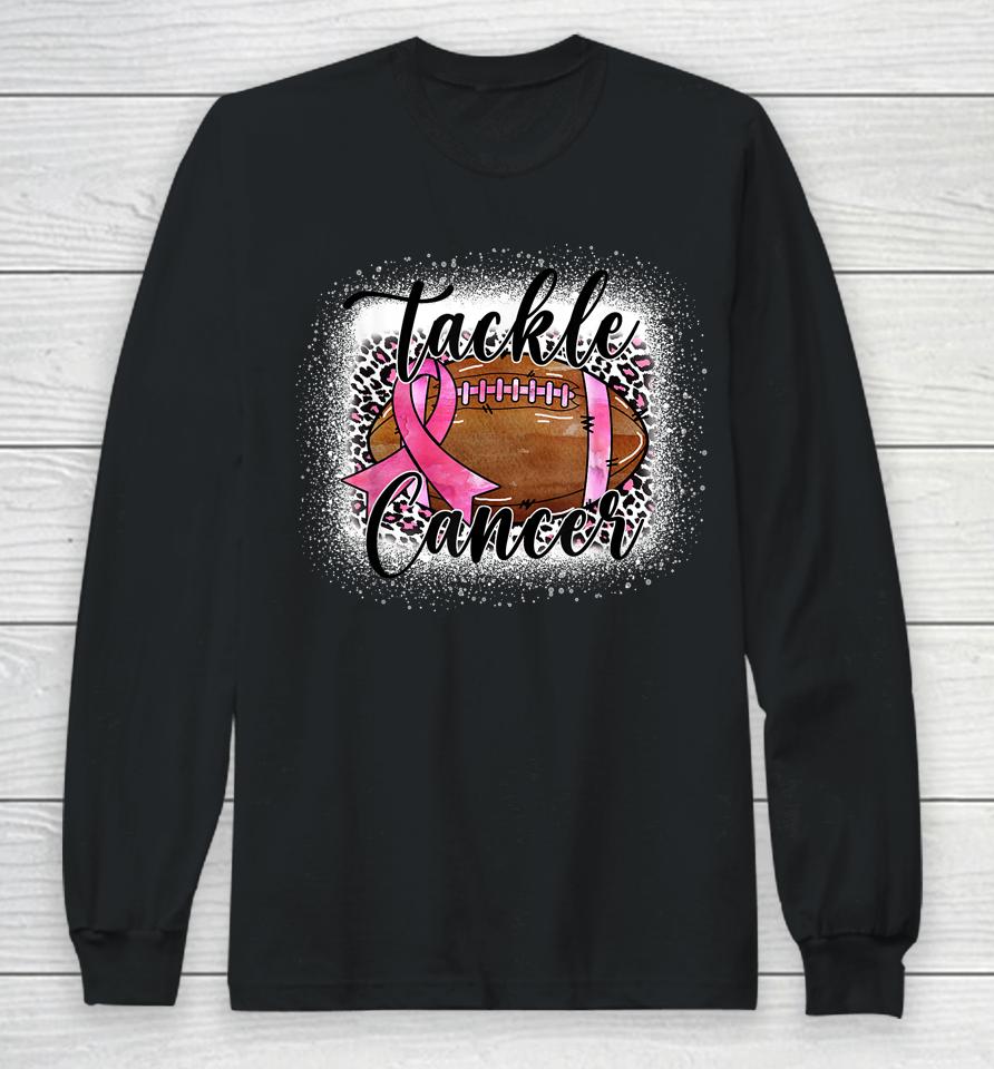 Tackle Football Pink Ribbon Leopard Breast Cancer Awareness Long Sleeve T-Shirt