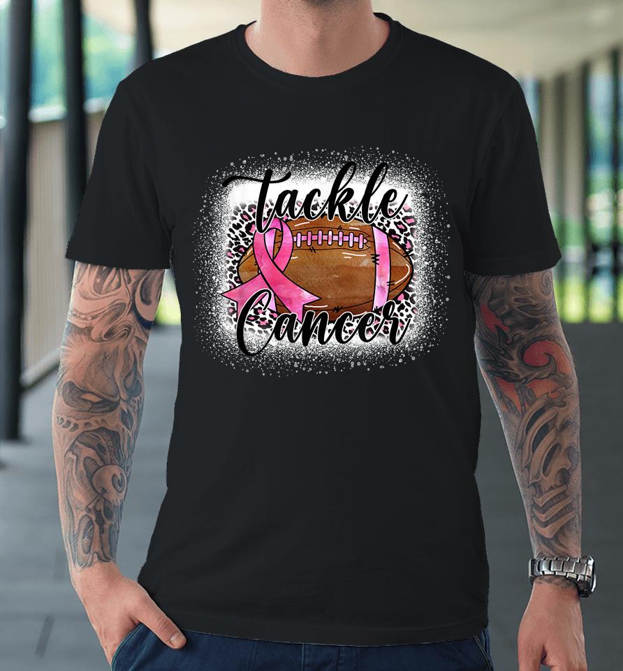 Tackle Football Pink Ribbon Leopard Breast Cancer Awareness Premium T-Shirt
