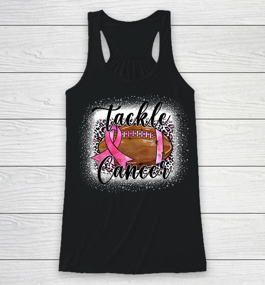 Tackle Football Pink Ribbon Leopard Breast Cancer Awareness Racerback Tank