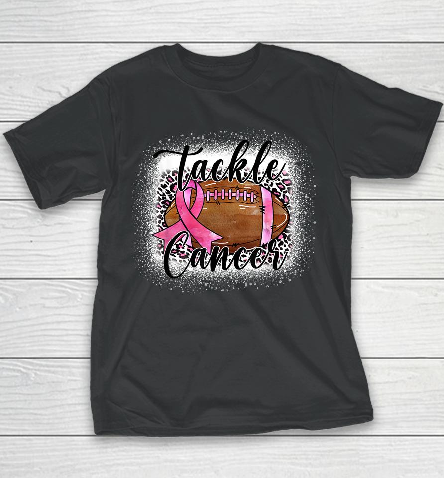 Tackle Football Pink Ribbon Leopard Breast Cancer Awareness Youth T-Shirt
