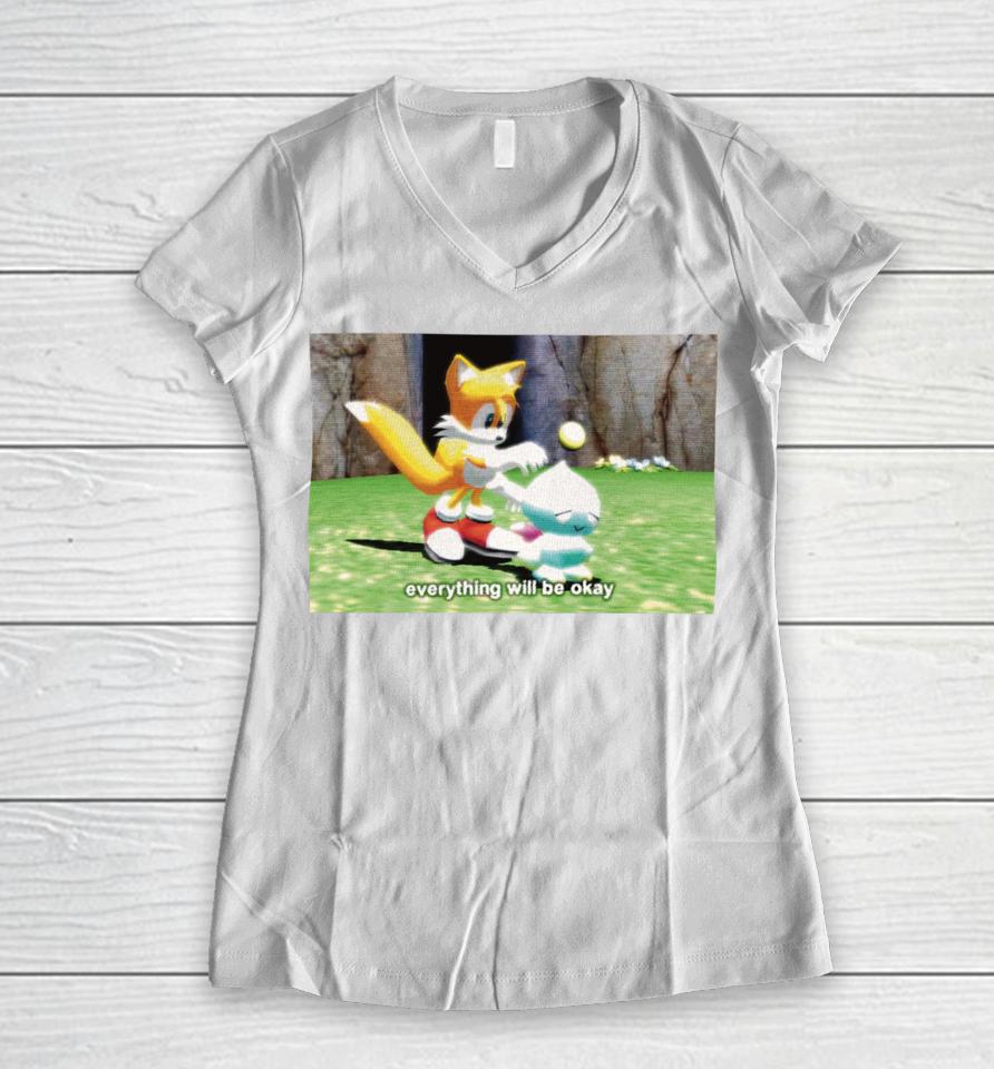 Tails Chao Everything Will Be Okay Women V-Neck T-Shirt