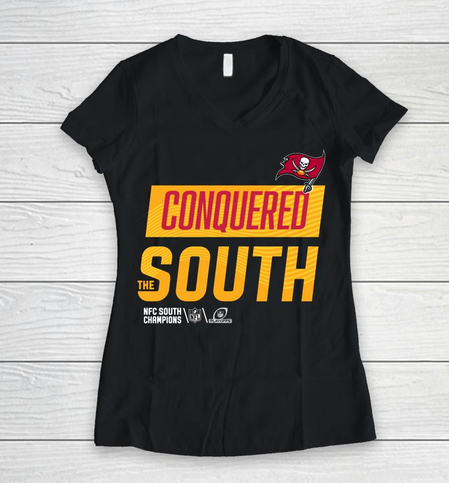 Tampa Bay Buccaneers 2022 Conquered The South Women V-Neck T-Shirt