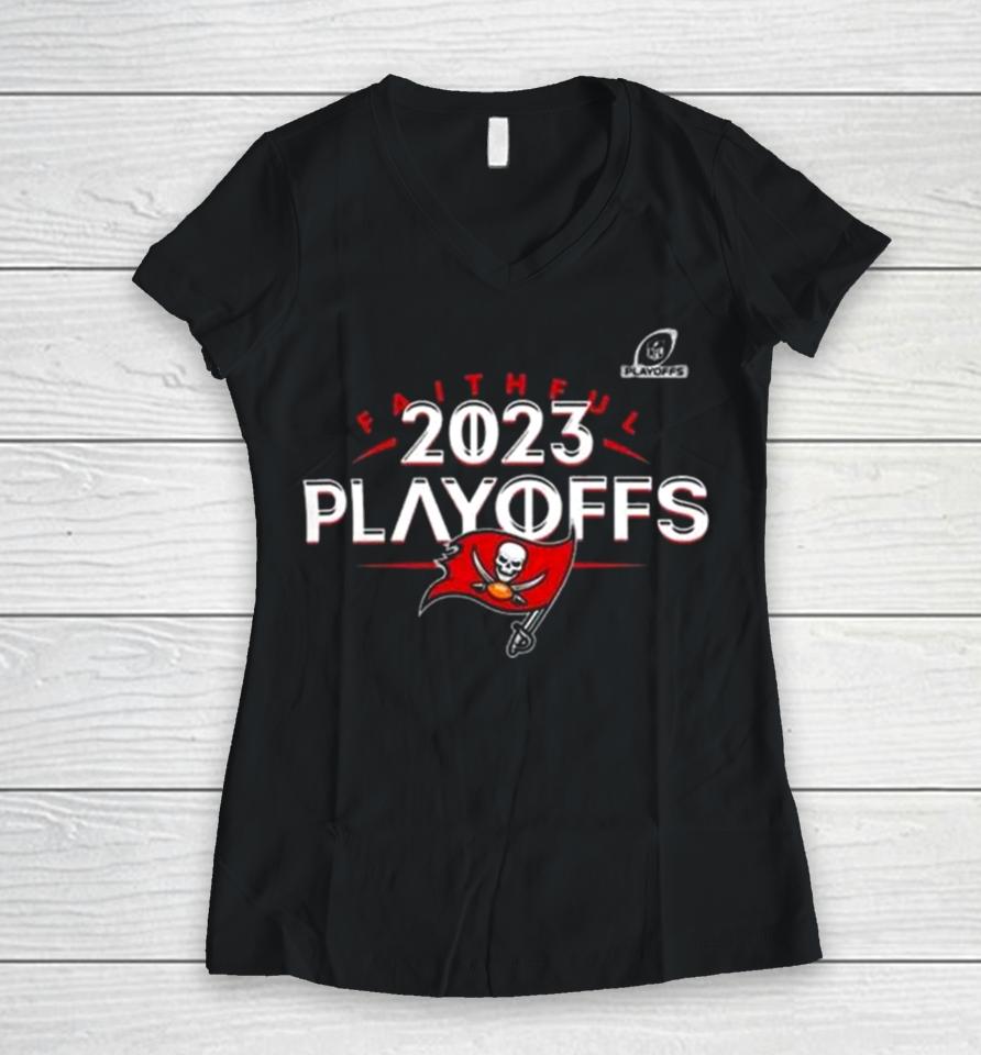 Tampa Bay Buccaneers 2023 Nfl Playoffs Faithful Women V-Neck T-Shirt