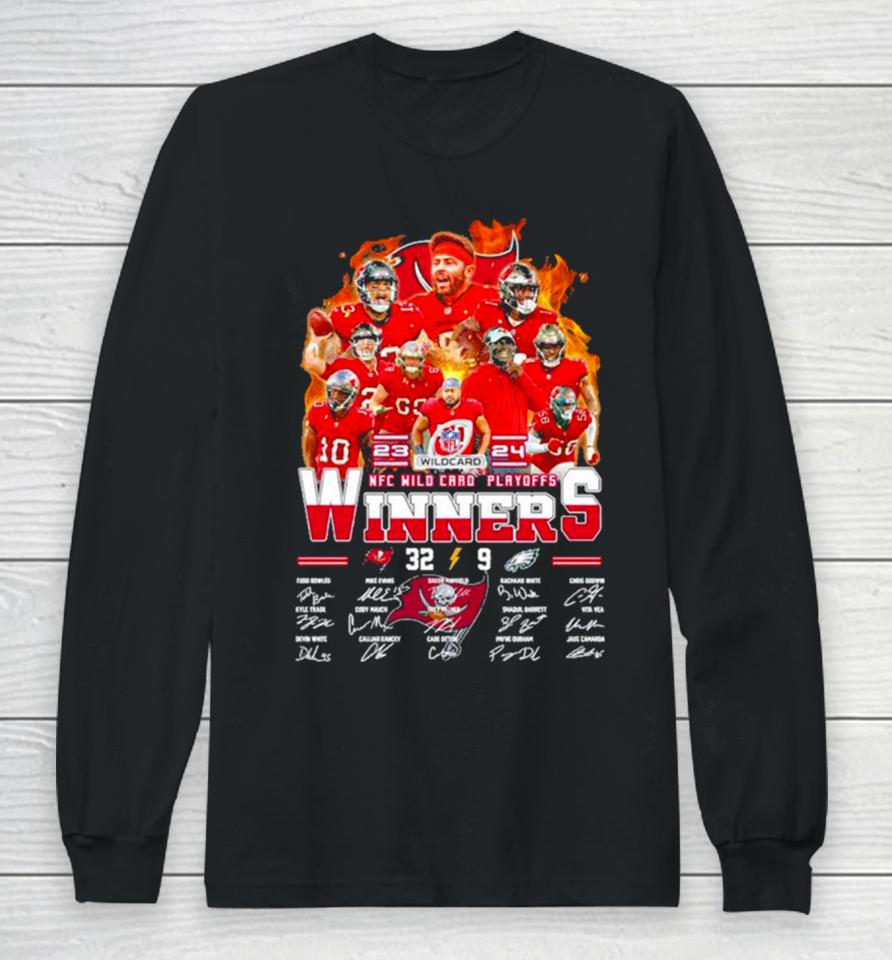 Tampa Bay Buccaneers 32 9 Eagles 2023 2024 Wild Card Nfl Playoff Winners Signatures Long Sleeve T-Shirt