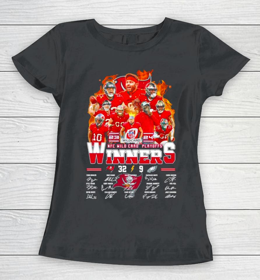 Tampa Bay Buccaneers 32 9 Eagles 2023 2024 Wild Card Nfl Playoff Winners Signatures Women T-Shirt