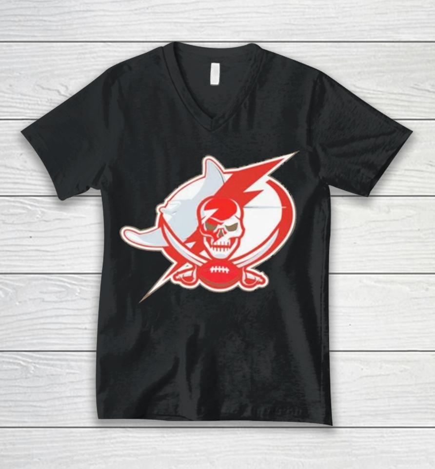 Tampa Bay Buccaneers Lightning Rays Mash Up Logo 2023 Unisex V-Neck T-Shirt