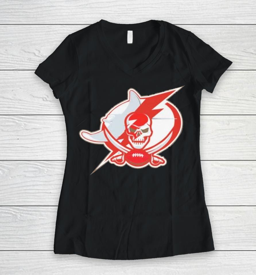 Tampa Bay Buccaneers Lightning Rays Mash Up Logo 2023 Women V-Neck T-Shirt