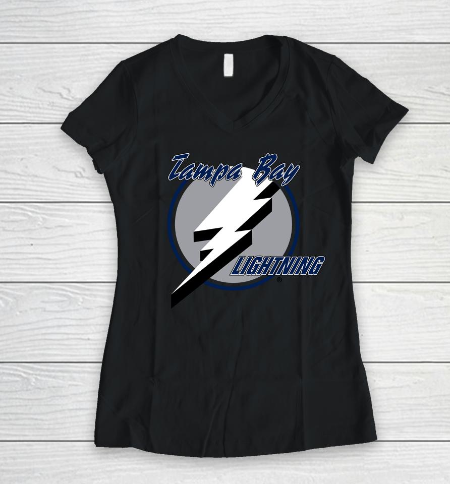 Tampa Bay Lightning Fanatics White Team Primary Logo Graphic Women V-Neck T-Shirt