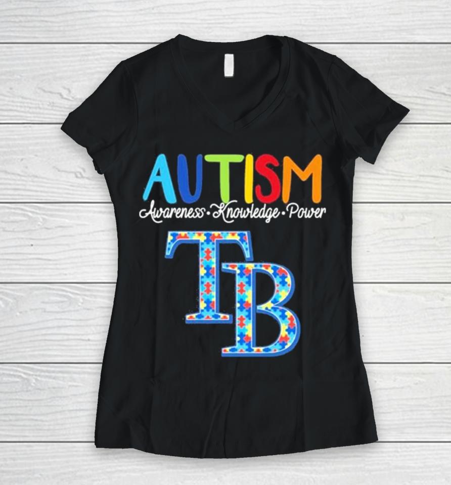Tampa Bay Rays Autism Awareness Knowledge Power Women V-Neck T-Shirt