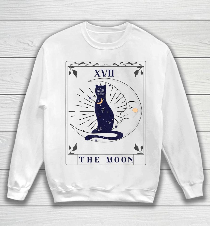 Tarot Card Crescent Moon And Cat Graphic Sweatshirt