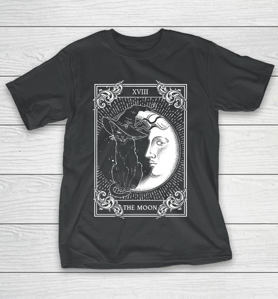 Tarot Card Crescent Moon And Cat Graphic T-Shirt