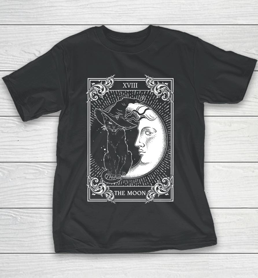 Tarot Card Crescent Moon And Cat Graphic Youth T-Shirt
