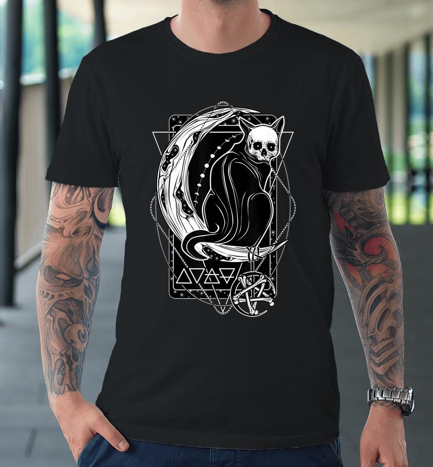 Tarot Card Crescent Moon And Cat Graphic Premium T-Shirt