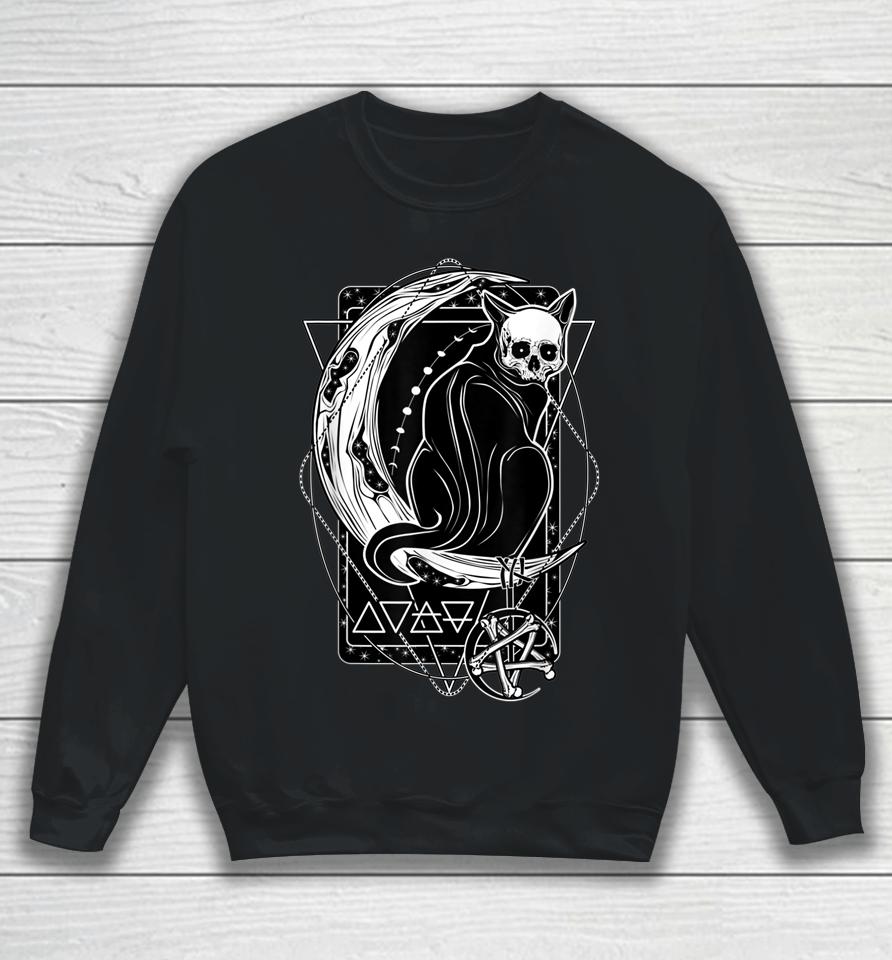 Tarot Card Crescent Moon And Cat Graphic Sweatshirt