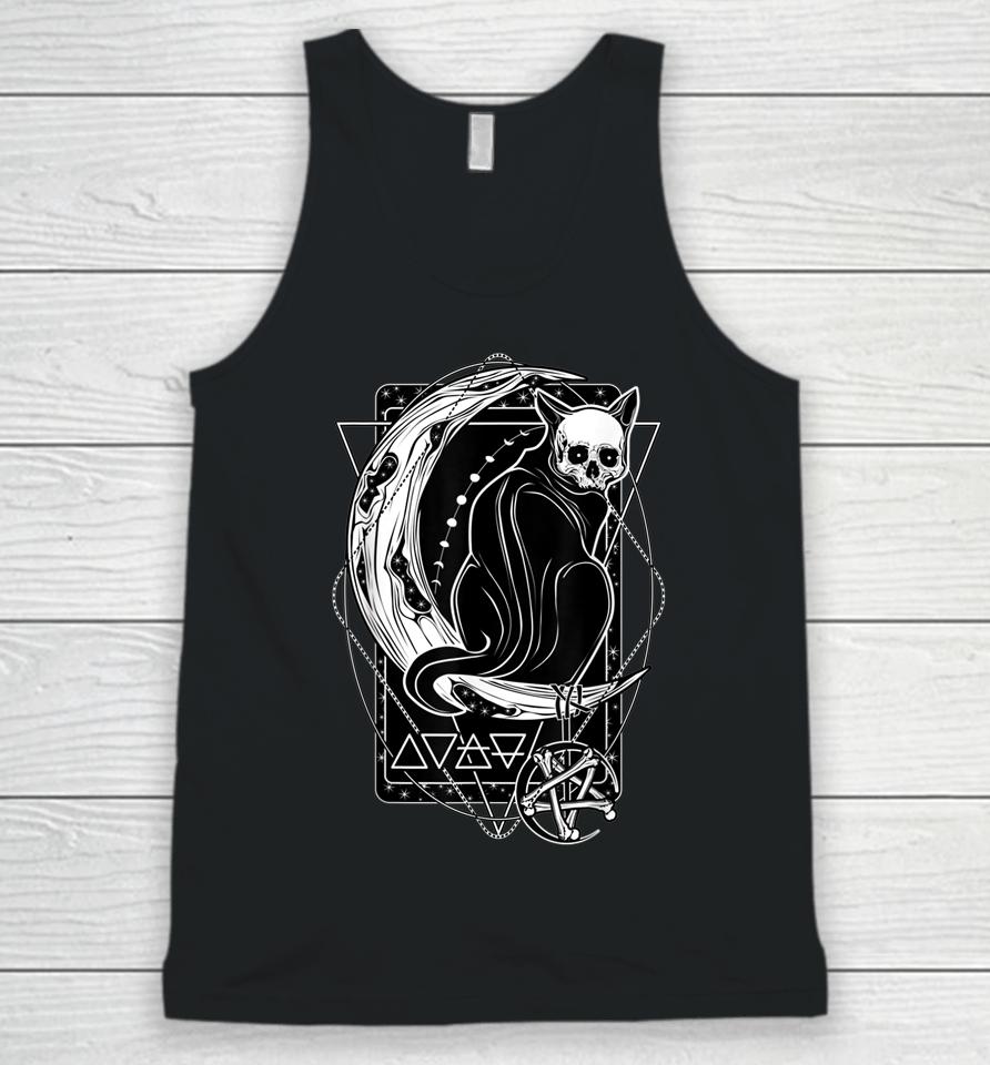 Tarot Card Crescent Moon And Cat Graphic Unisex Tank Top