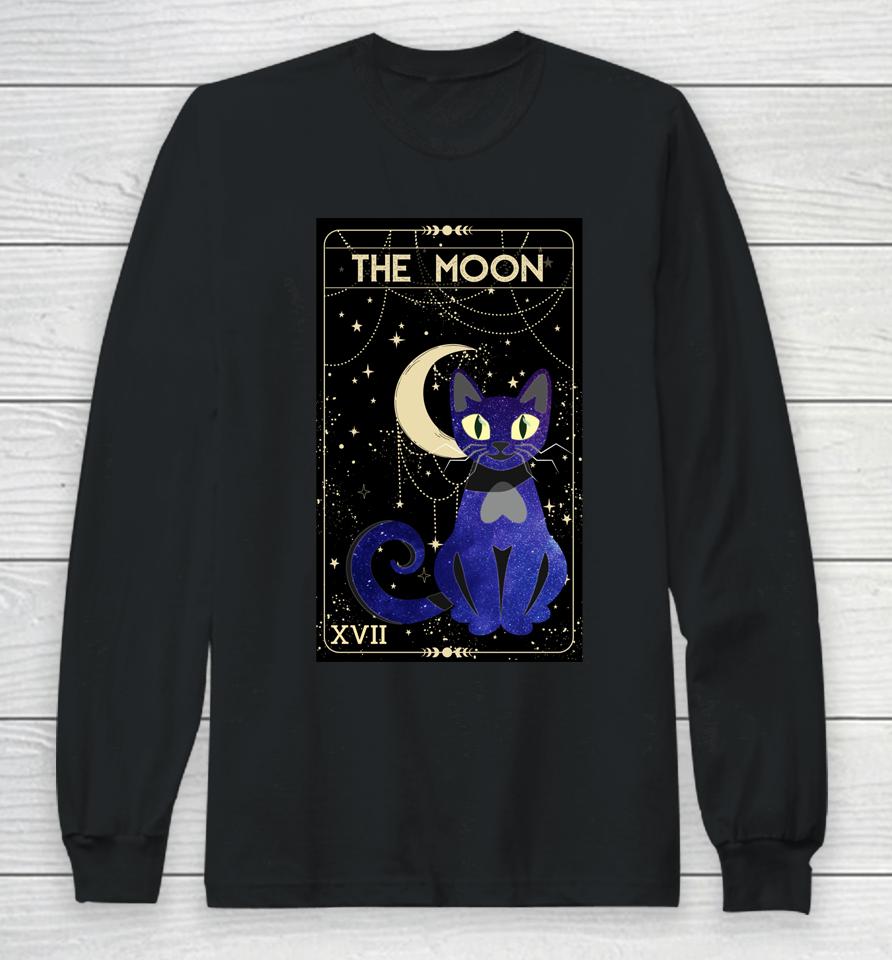 Tarot Card Crescent Moon And Cat Of Moon And Black Cat Long Sleeve T-Shirt