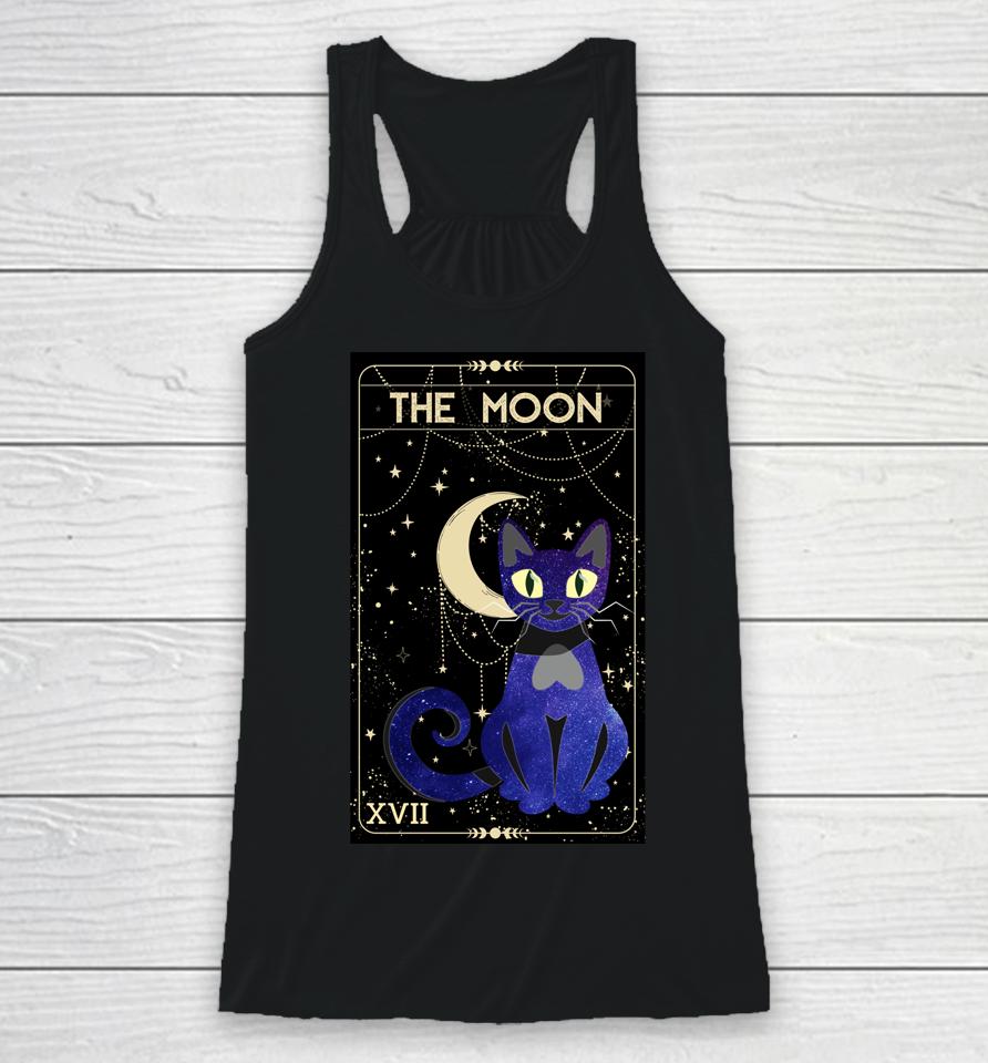 Tarot Card Crescent Moon And Cat Of Moon And Black Cat Racerback Tank