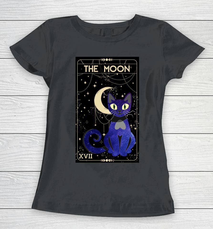 Tarot Card Crescent Moon And Cat Of Moon And Black Cat Women T-Shirt