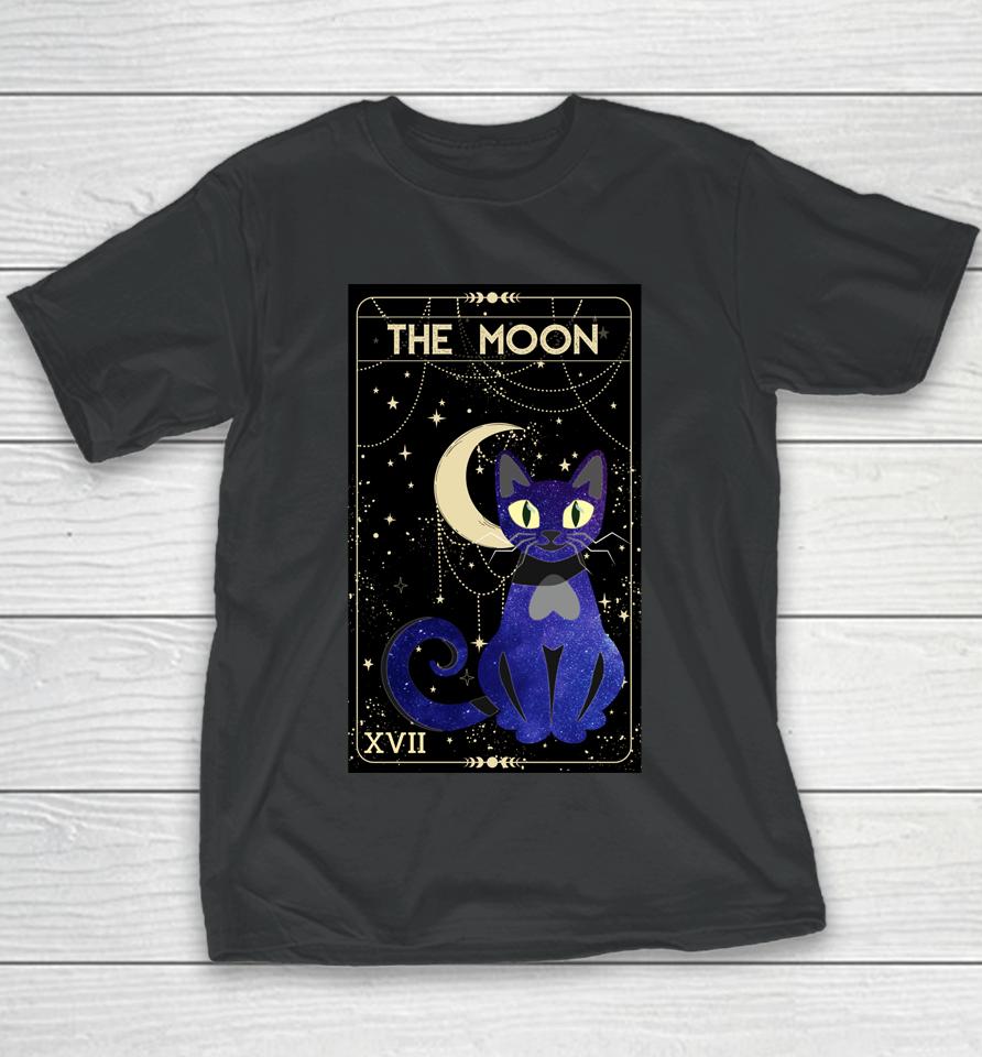 Tarot Card Crescent Moon And Cat Of Moon And Black Cat Youth T-Shirt