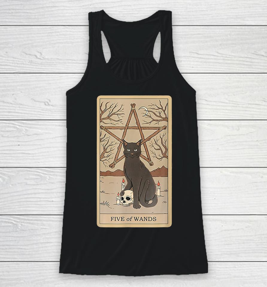 Tarot Card Five Of Wands And Cat Cosmic Graphic Cats Lover Racerback Tank