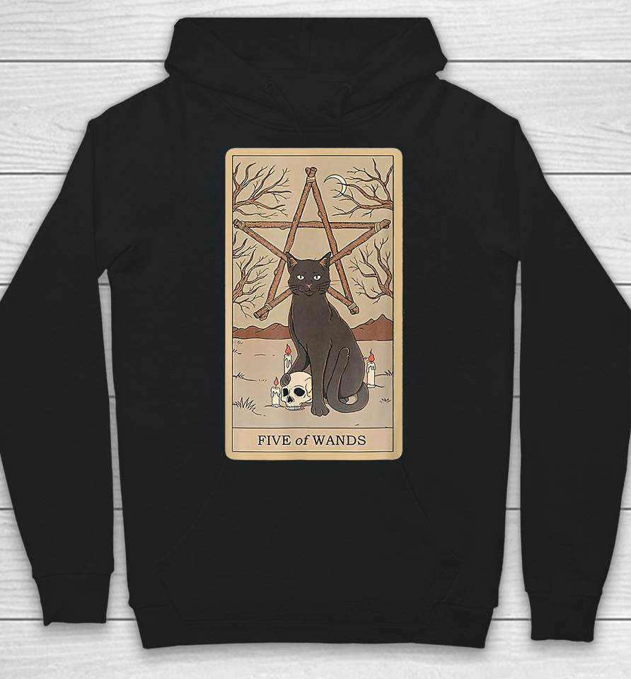 Tarot Card Five Of Wands And Cat Cosmic Graphic Cats Lover Hoodie