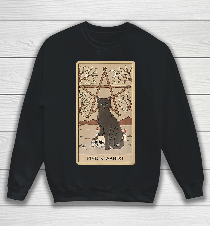 Tarot Card Five Of Wands And Cat Cosmic Graphic Cats Lover Sweatshirt