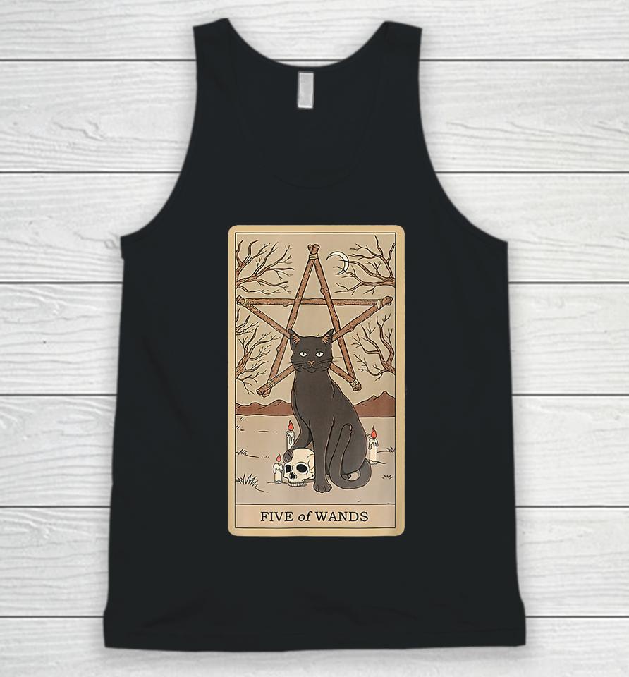 Tarot Card Five Of Wands And Cat Cosmic Graphic Cats Lover Unisex Tank Top