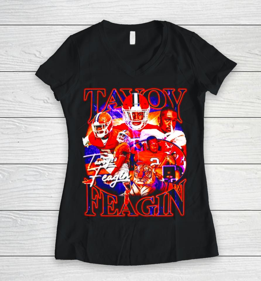 Tavoy Feagin Clemson Tigers Football Graphic Poster Women V-Neck T-Shirt