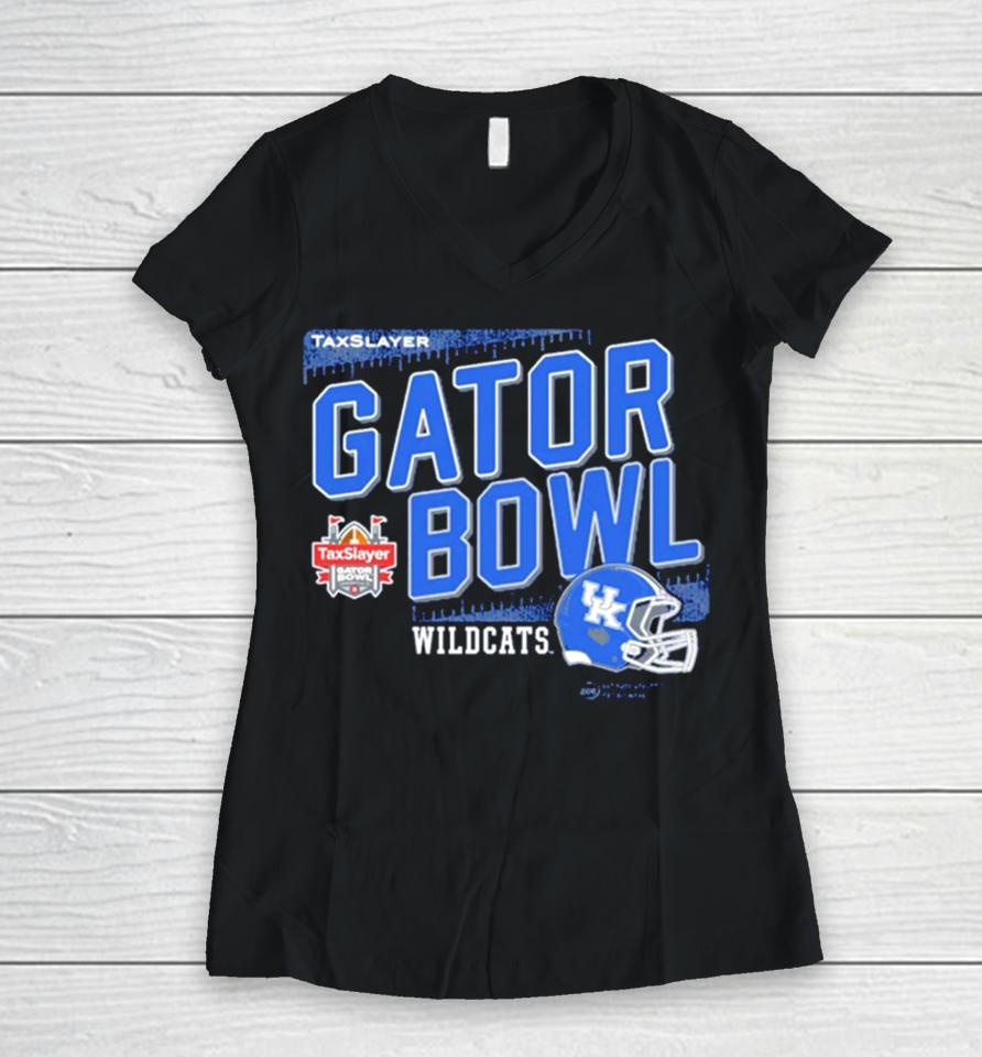 Taxslayer Gator Bowl 2023 Kentucky Wildcats Helmet Women V-Neck T-Shirt