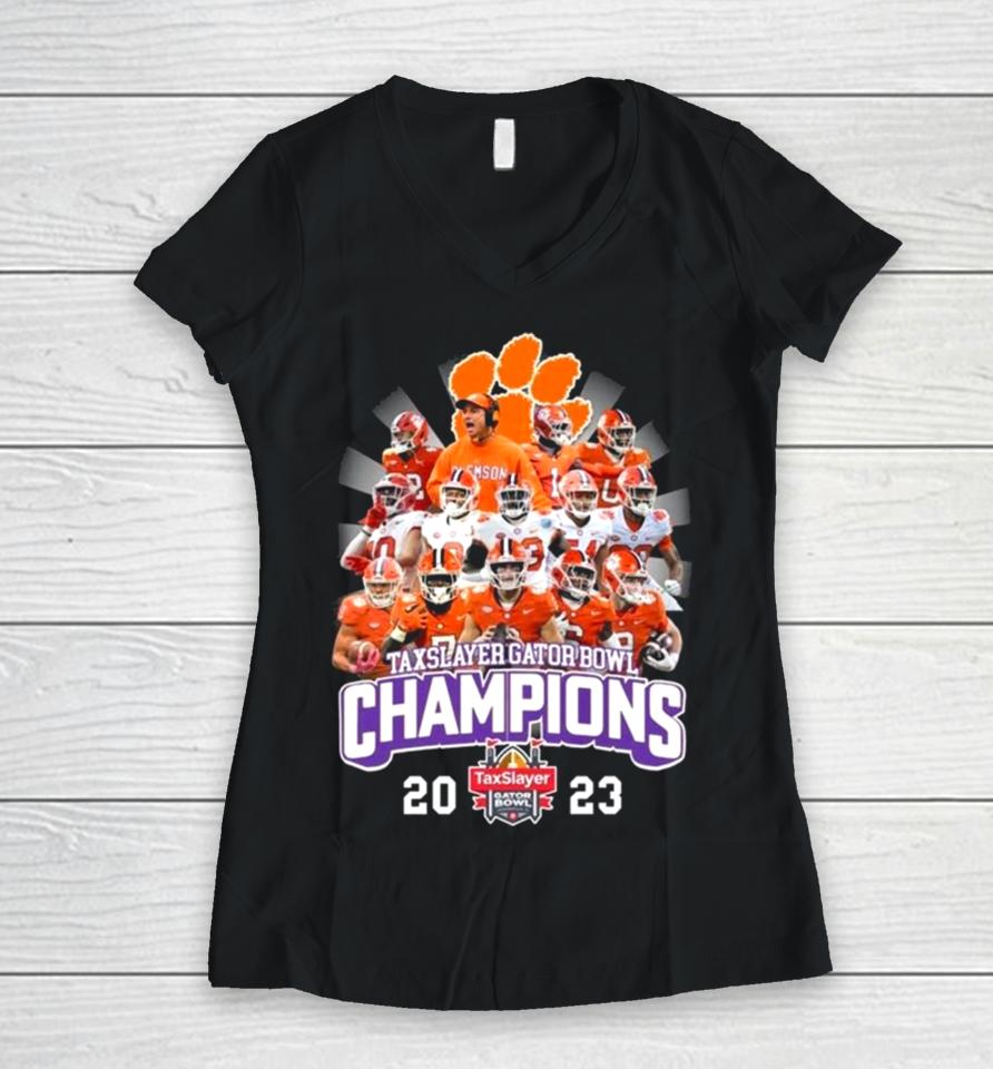Taxslayer Gator Bowl Champions 2023 Clemson Tigers Women V-Neck T-Shirt