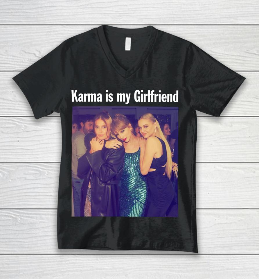 Taylor Swift Kelsea Ballerini &Amp; Fletcher Taylor Karma Is My Girlfriend Unisex V-Neck T-Shirt