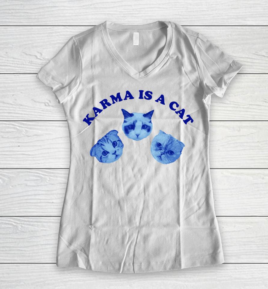 Taylorswift Karma Is A Cat Women V-Neck T-Shirt