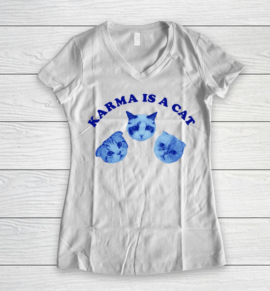 Taylorswift Paigeaiiison Karma Is A Cat Women V-Neck T-Shirt