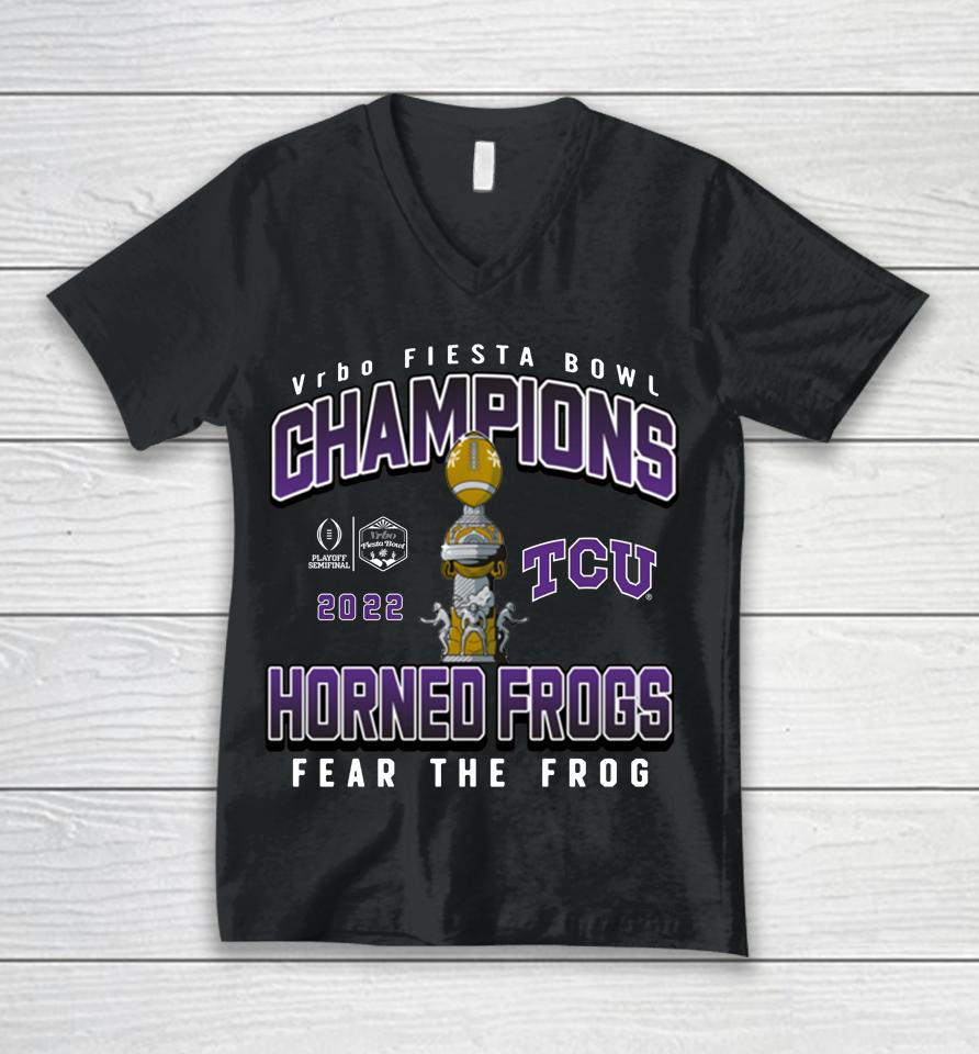 Tcu Horned Frogs 2022 Fiesta Bowl Champions Fear The Frog Unisex V-Neck T-Shirt