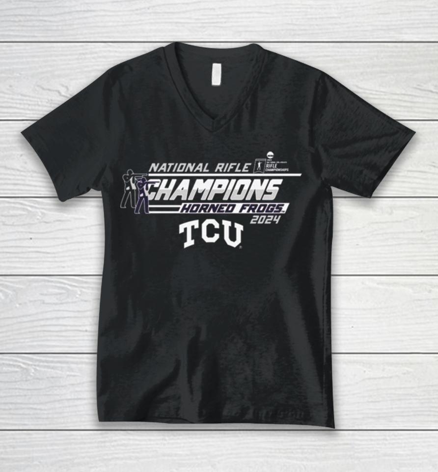 Tcu Horned Frogs Blue 84 2024 Ncaa Rifle National Champions Unisex V-Neck T-Shirt