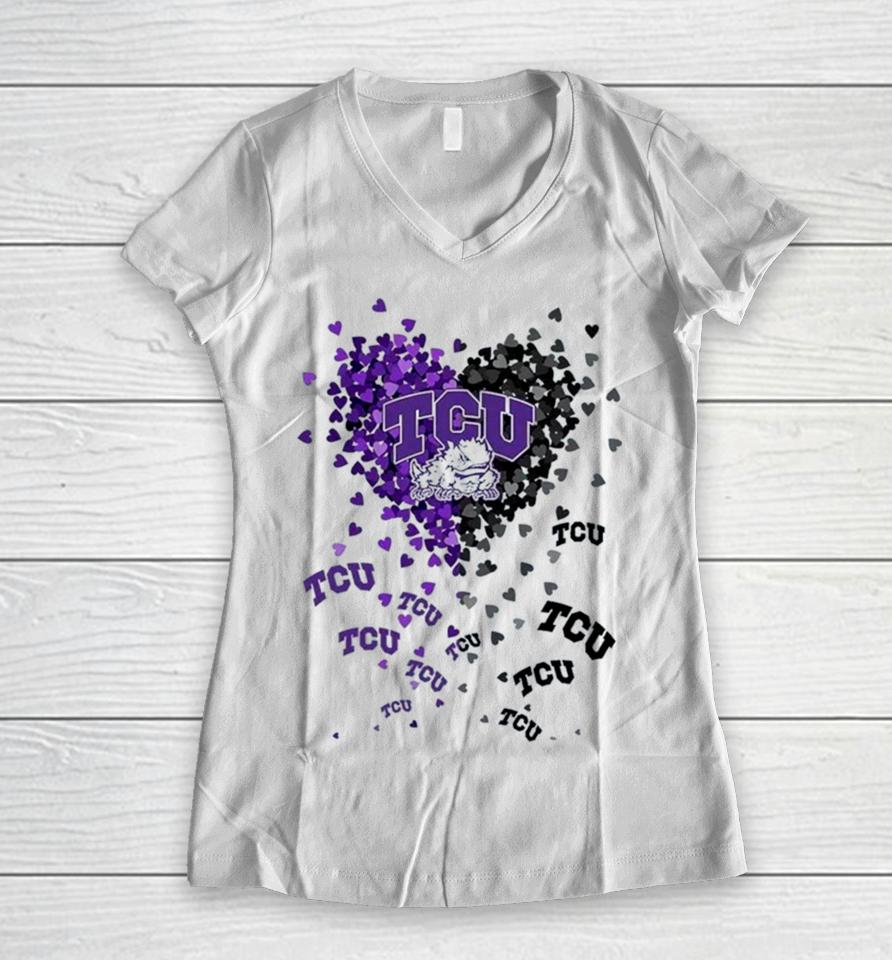 Tcu Horned Frogs Tiny Heart Shape 2023 Women V-Neck T-Shirt